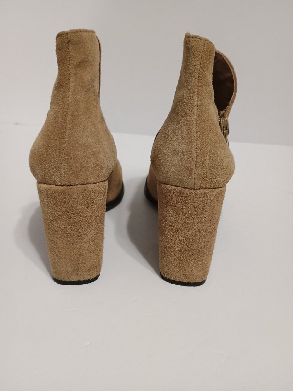 Zara Trafaluc Tan Suede Ankle Booties EU 39 US 8 Gold Zip Block Heel - Picture 4 of 6